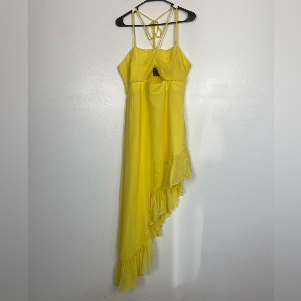 Anthropologie Nirmooha Chiffon Asymmetrical Midi Dress L Yellow Fairy‎ Babydoll
